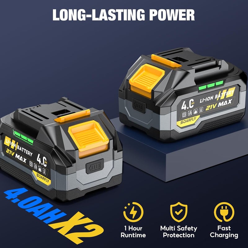 SOARFLY Upgraded Cordless Impact Wrench 1/2", 900 Ft-lbs (1200 Nm) Brushless Impact Gun, 21V High Torque Impact Driver with 2x 4.0Ah Batteries, Variable Speed for Car, Truck, Workshop, Heavy-Duty Jobs - Image 4